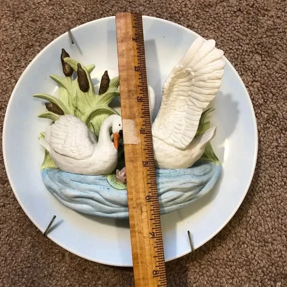 Vintage Art Wall  Decor Plate white Swans Couple Lover by Jonathon Byron 1989